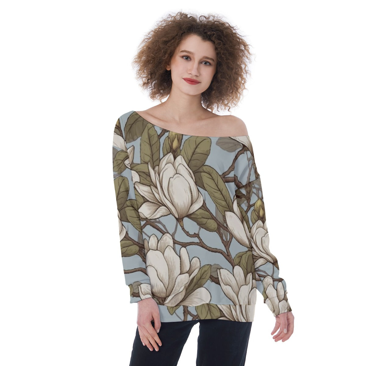 All-Over Print Oversized Women's Off-Shoulder Sweatshirt