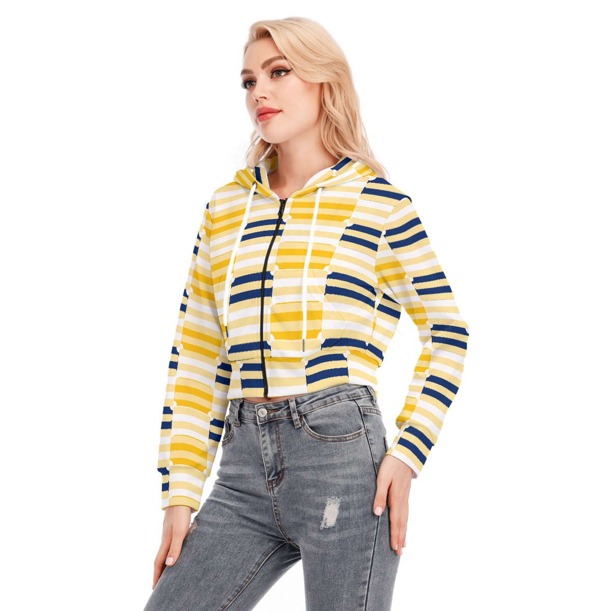 All-Over Print Women's Crop Top Hoodie With Zipper Closure