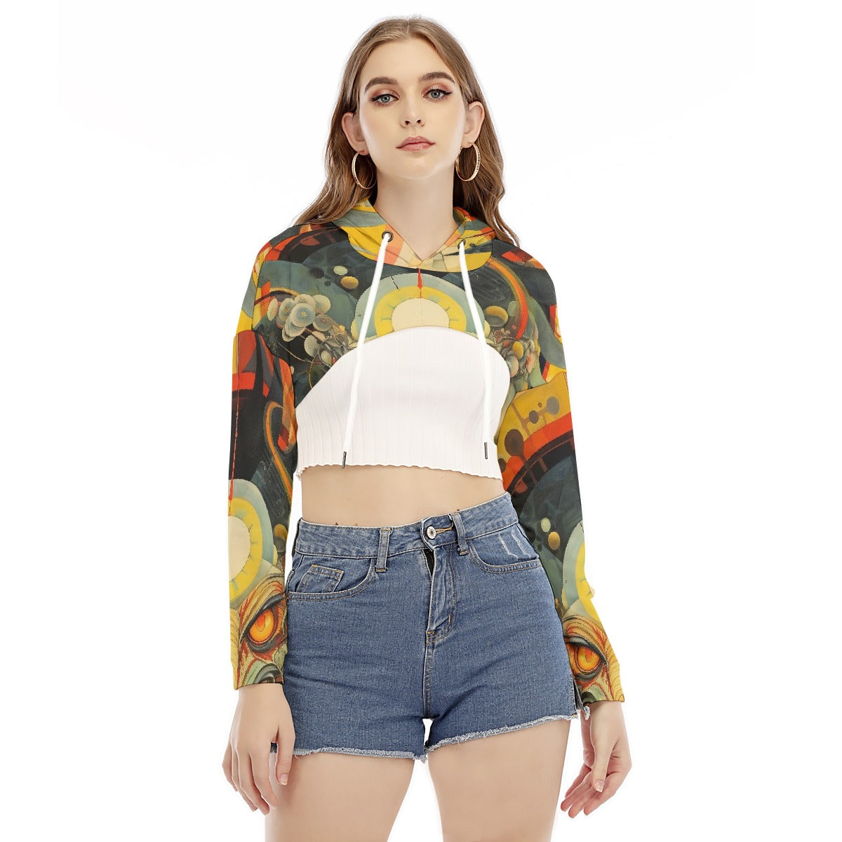All-Over Print Women's Smock Short Hoodie With Long Sleeve