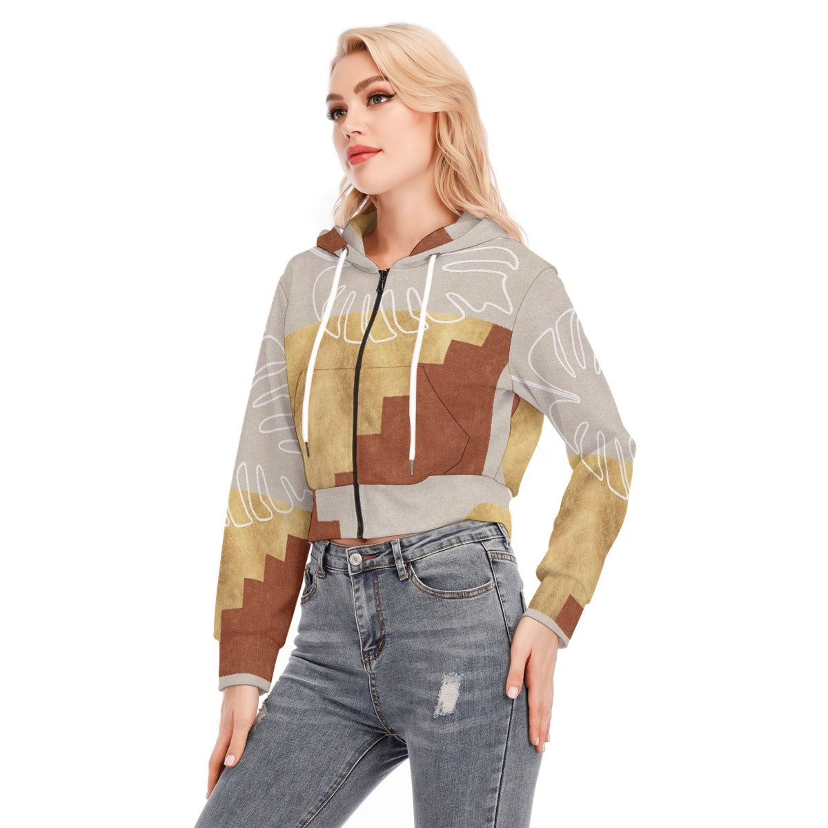 All-Over Print Women's Crop Top Hoodie With Zipper Closure