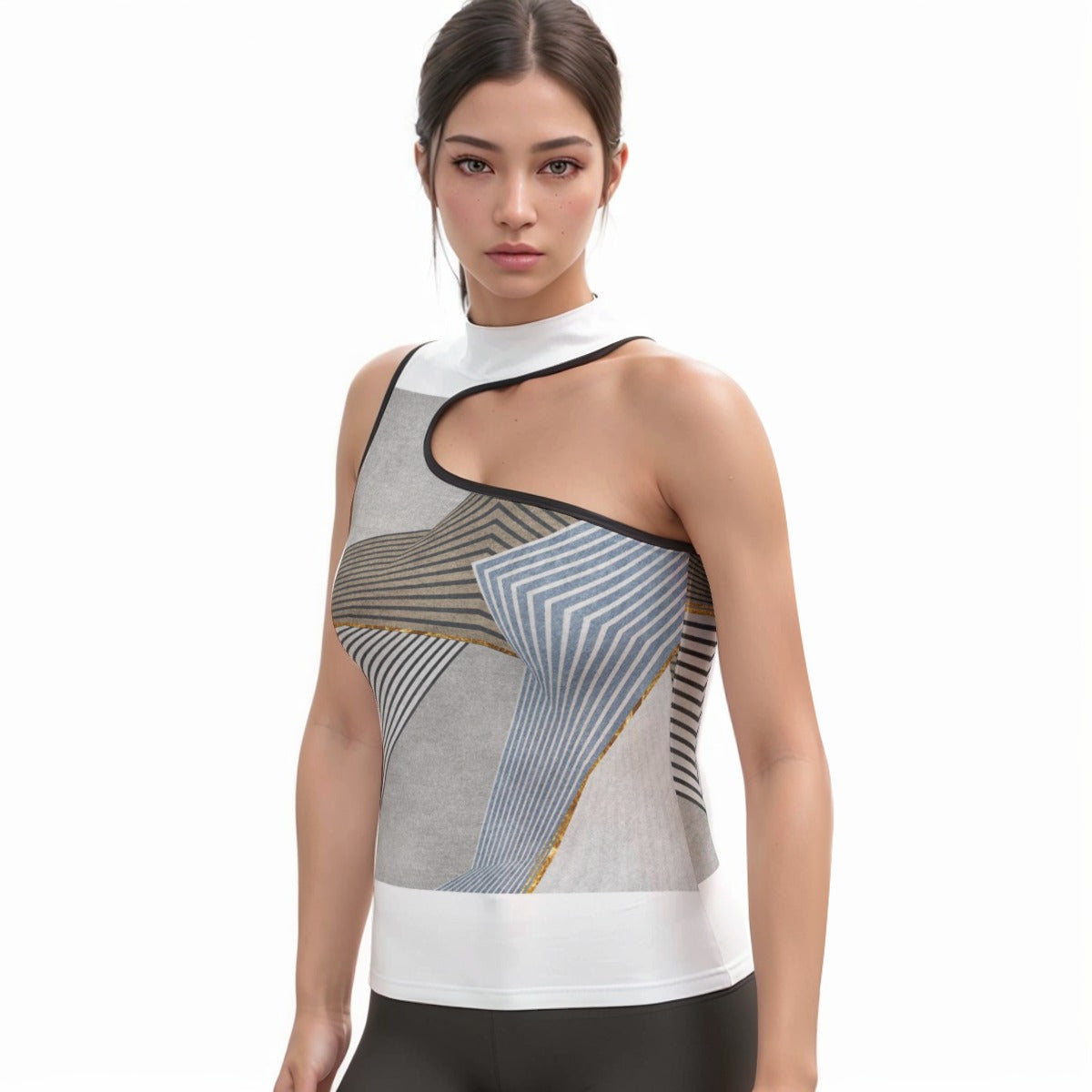All-Over Print Women's Halter Sleeveless Asymmetrical Tank Top