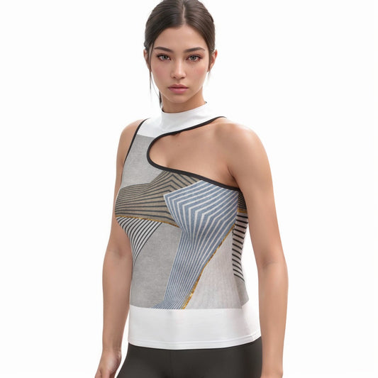 All-Over Print Women's Halter Sleeveless Asymmetrical Tank Top