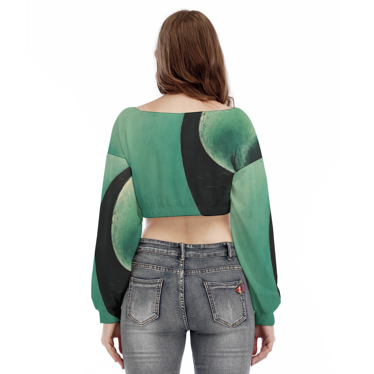 All-Over Print Women's V-neck Long Sleeve Cropped Sweatshirt