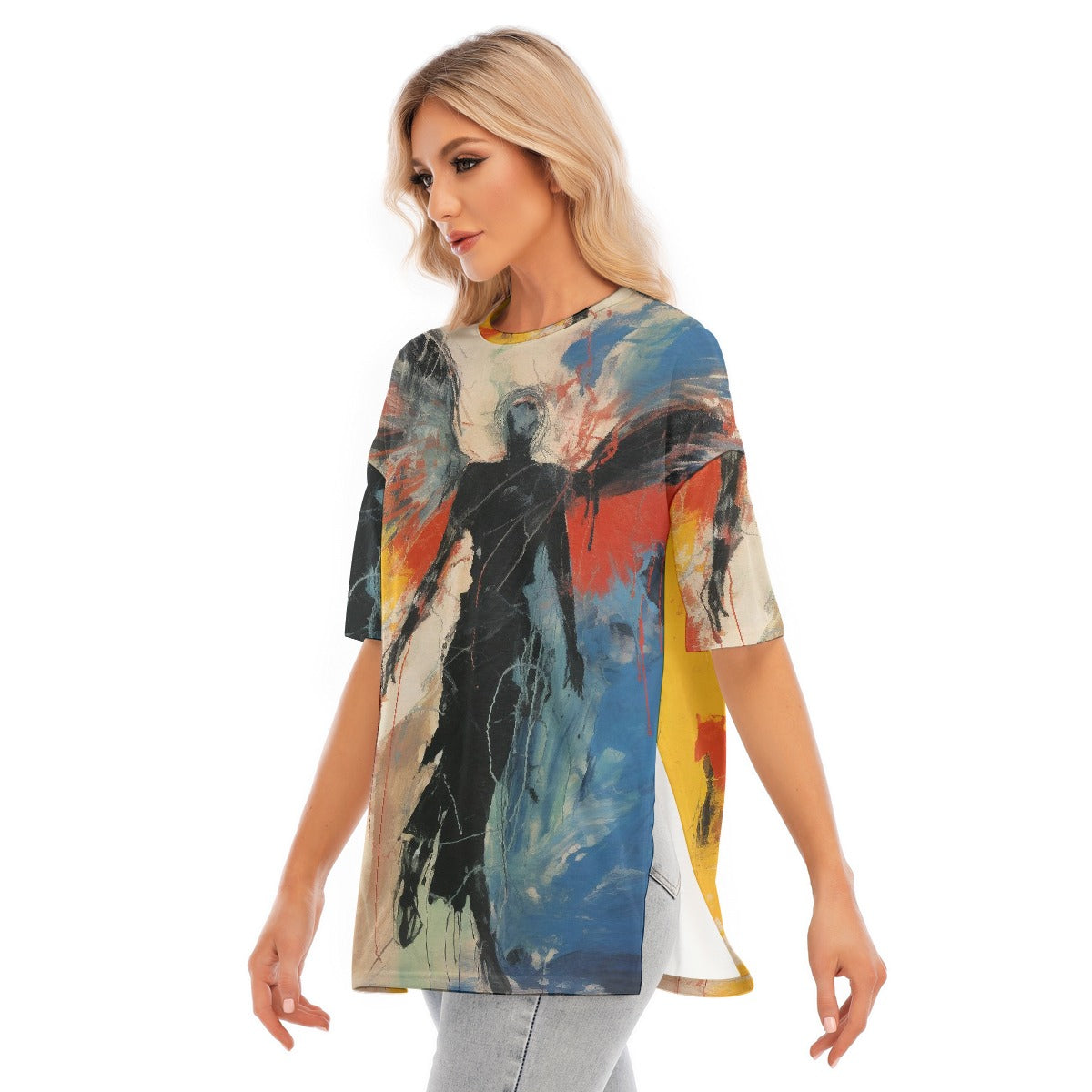 All-Over Print Women's Short Sleeves T-shirt With Hem Split