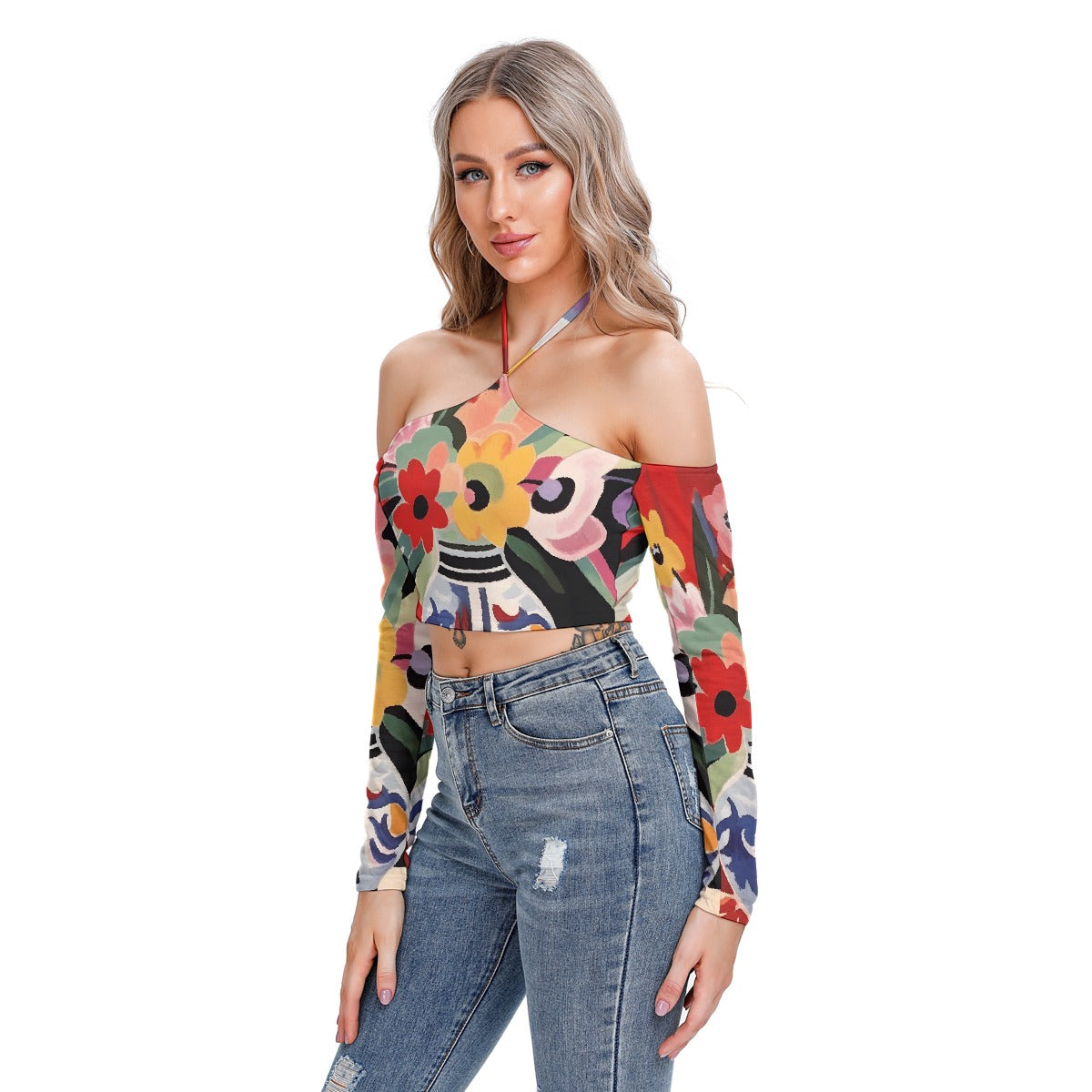 All-Over Print Women's Halter Lace-up Top