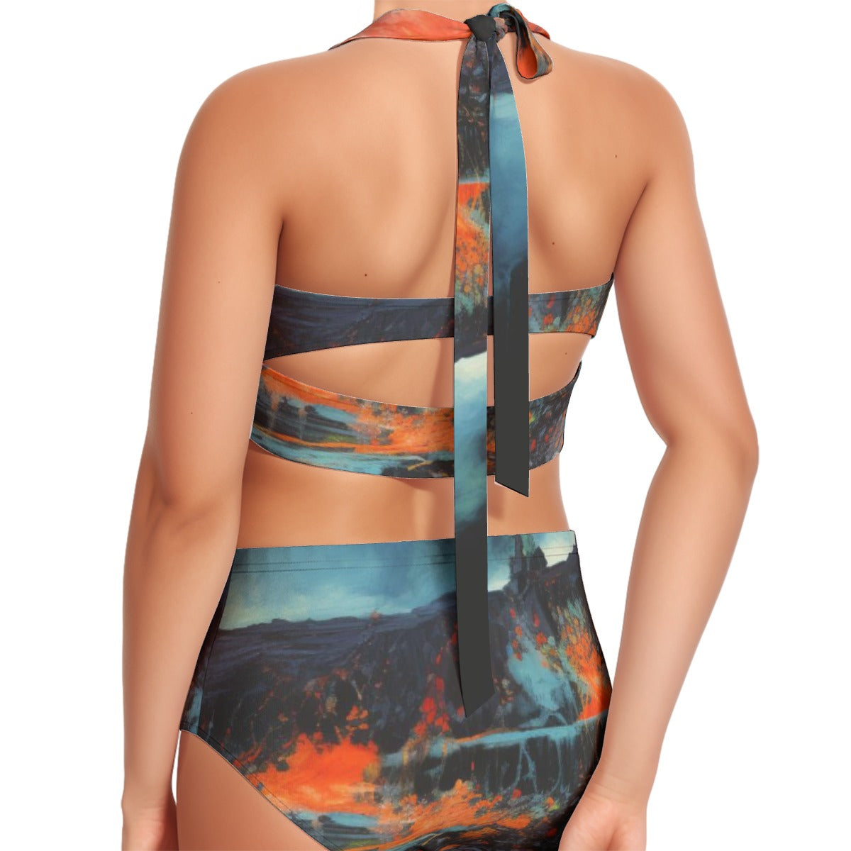 All-Over Print Women's Swimsuit Set With Halter