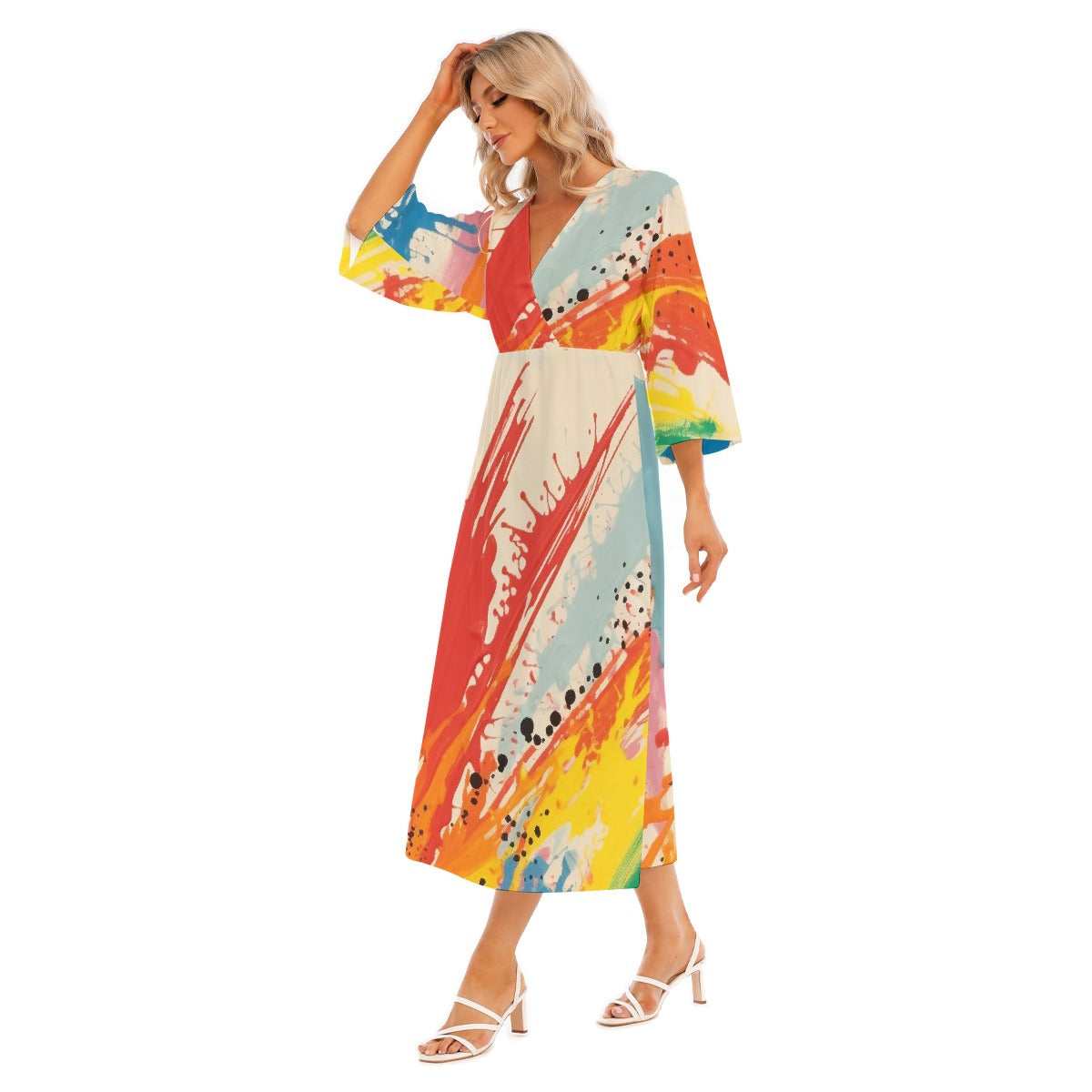 All-Over Print Women's Mid-Sleeve Long Dress