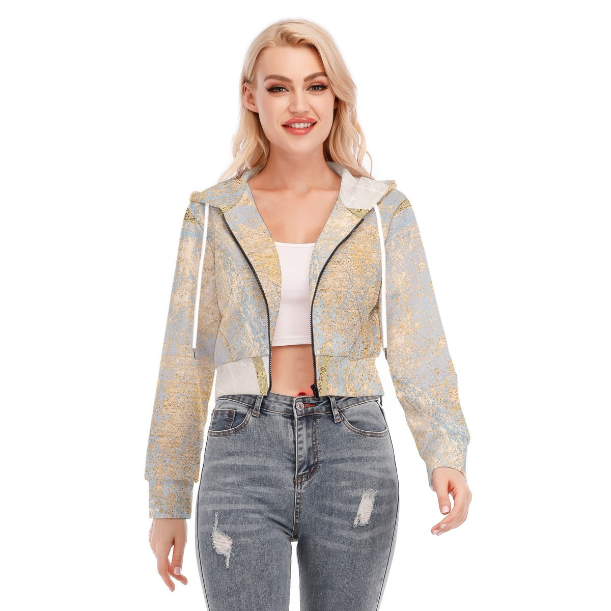 All-Over Print Women's Crop Top Hoodie With Zipper Closure