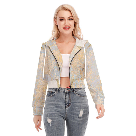 All-Over Print Women's Crop Top Hoodie With Zipper Closure