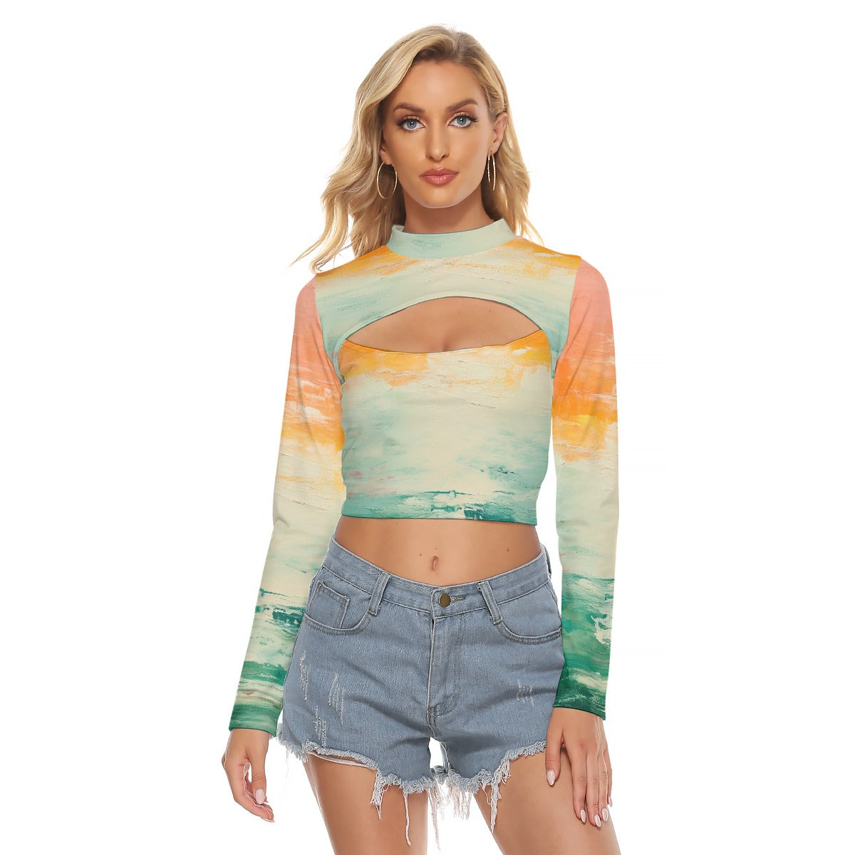 All-Over Print Women's Hollow Chest Keyhole Tight Crop Top