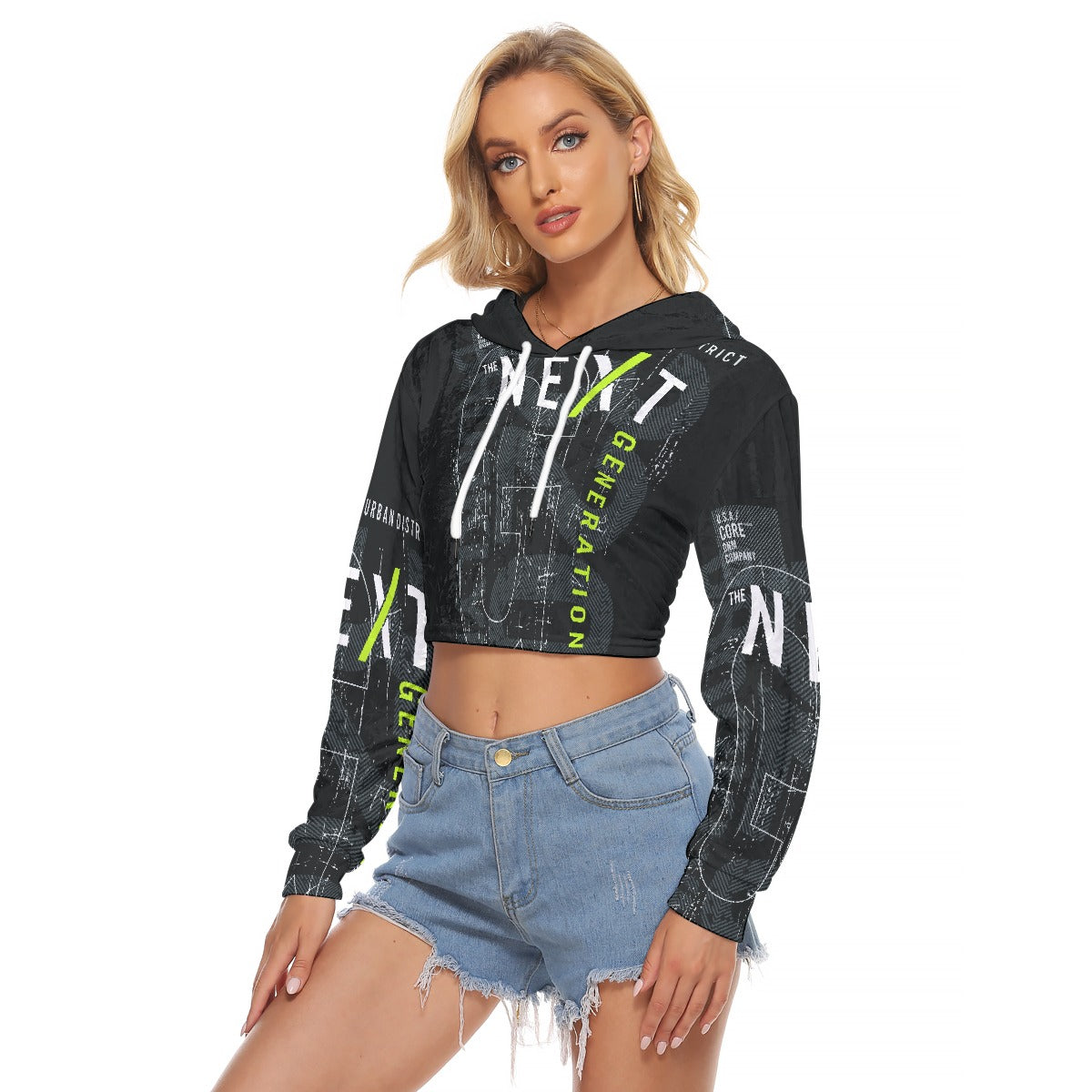 All-Over Print Women's Crop Top Hoodie|Velvet