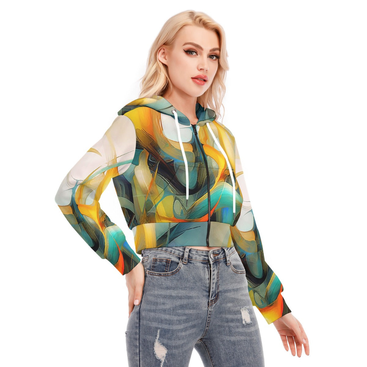 All-Over Print Women's Crop Top Hoodie With Zipper Closure