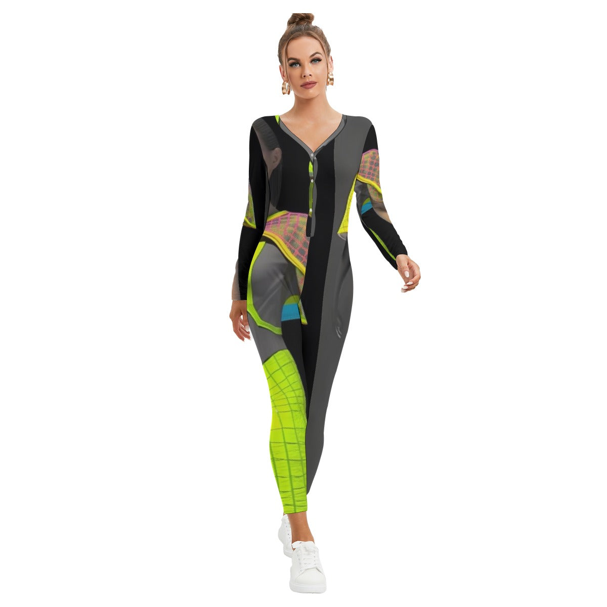 All-Over Print Women's Plunging Neck Jumpsuit