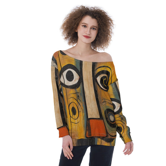 All-Over Print Oversized Women's Off-Shoulder Sweatshirt