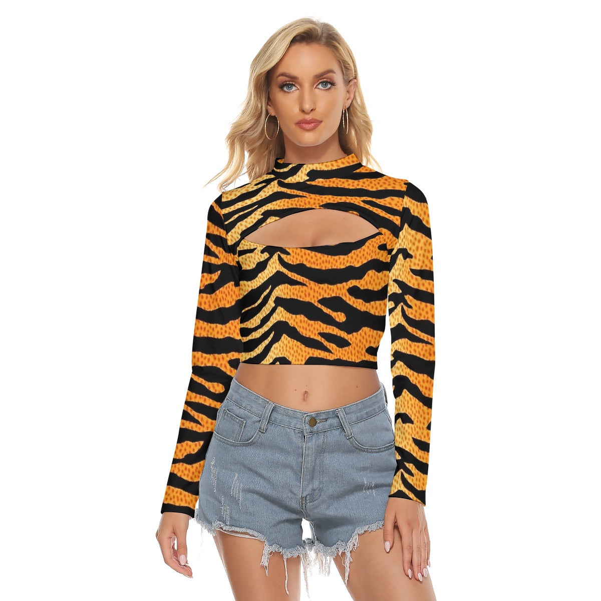 All-Over Print Women's Hollow Chest Keyhole Tight Crop Top