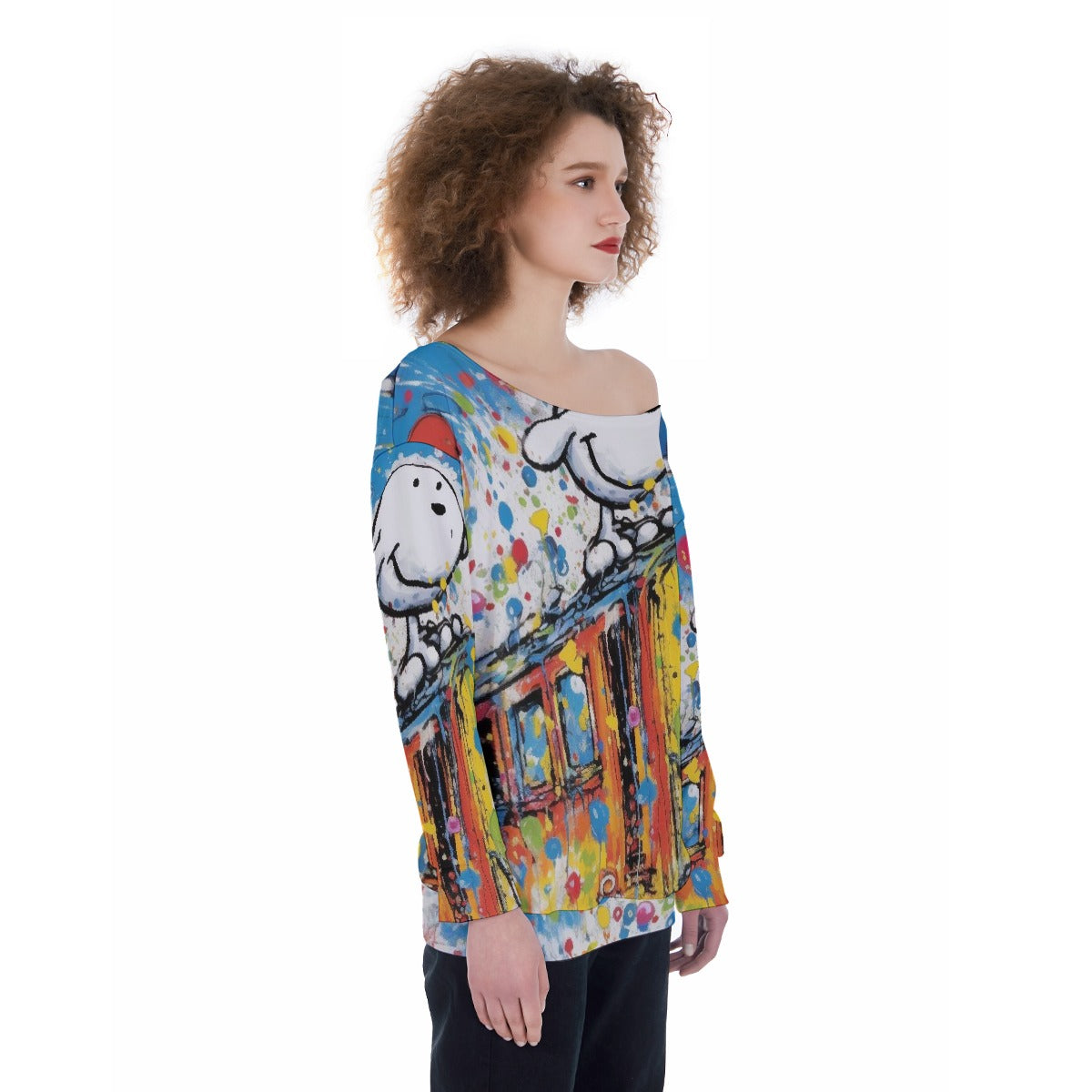 All-Over Print Oversized Women's Off-Shoulder Sweatshirt