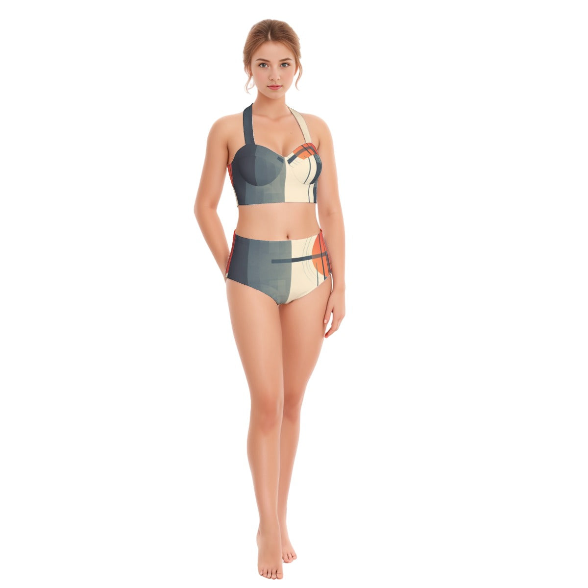 All-Over Print Women's Swimsuit Set With Halter