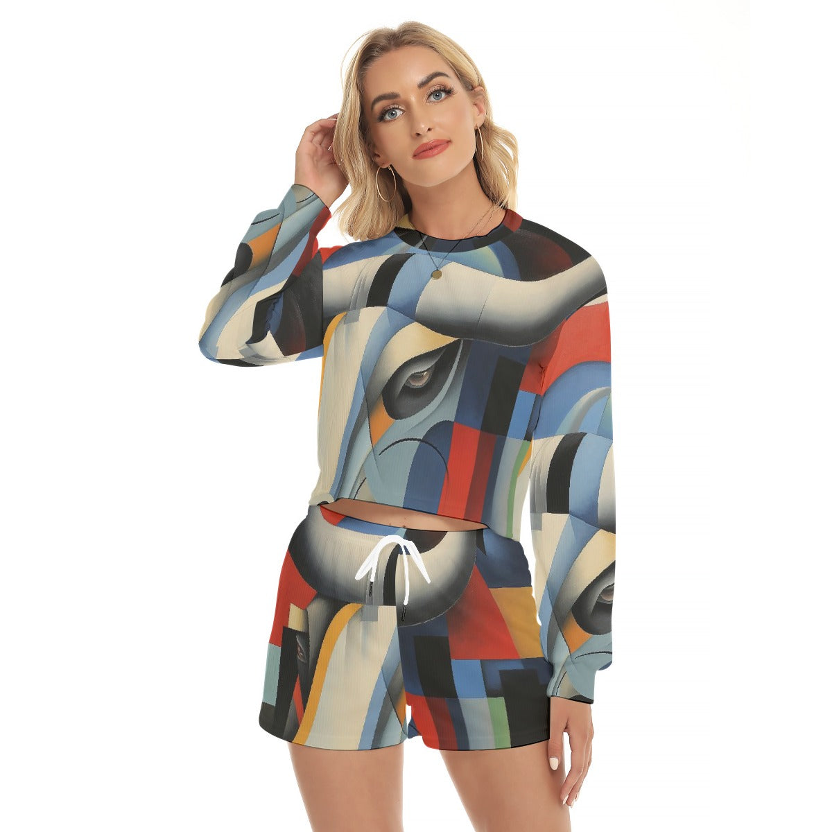 All-Over Print Women's Short Sweatshirt And Pants Suit