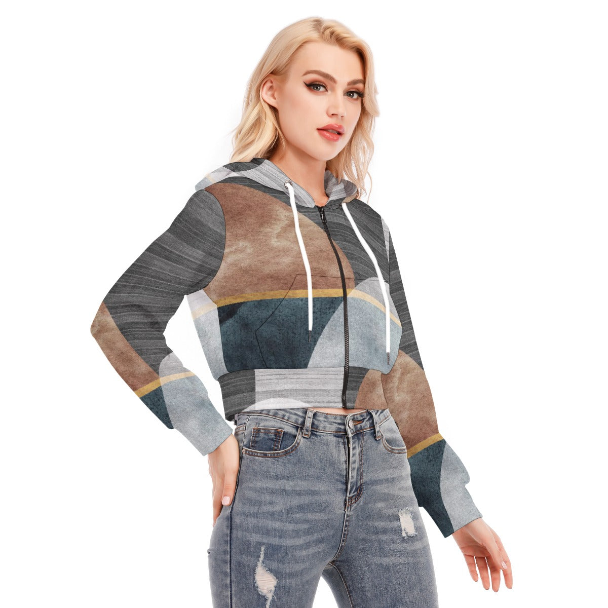 All-Over Print Women's Crop Top Hoodie With Zipper Closure