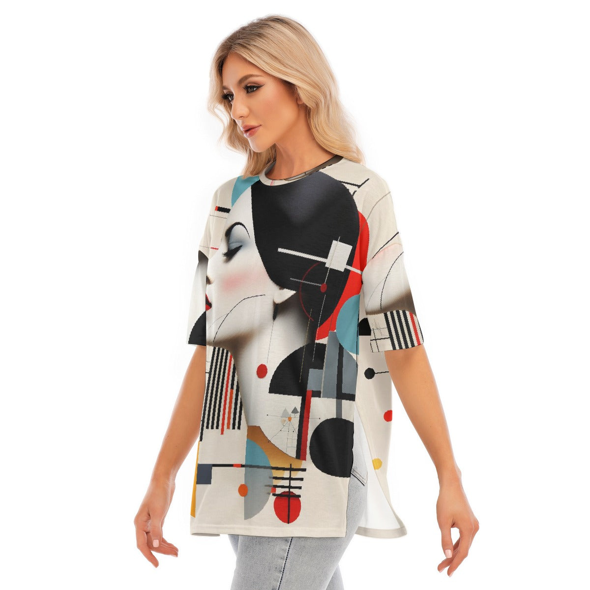 All-Over Print Women's Short Sleeves T-shirt With Hem Split