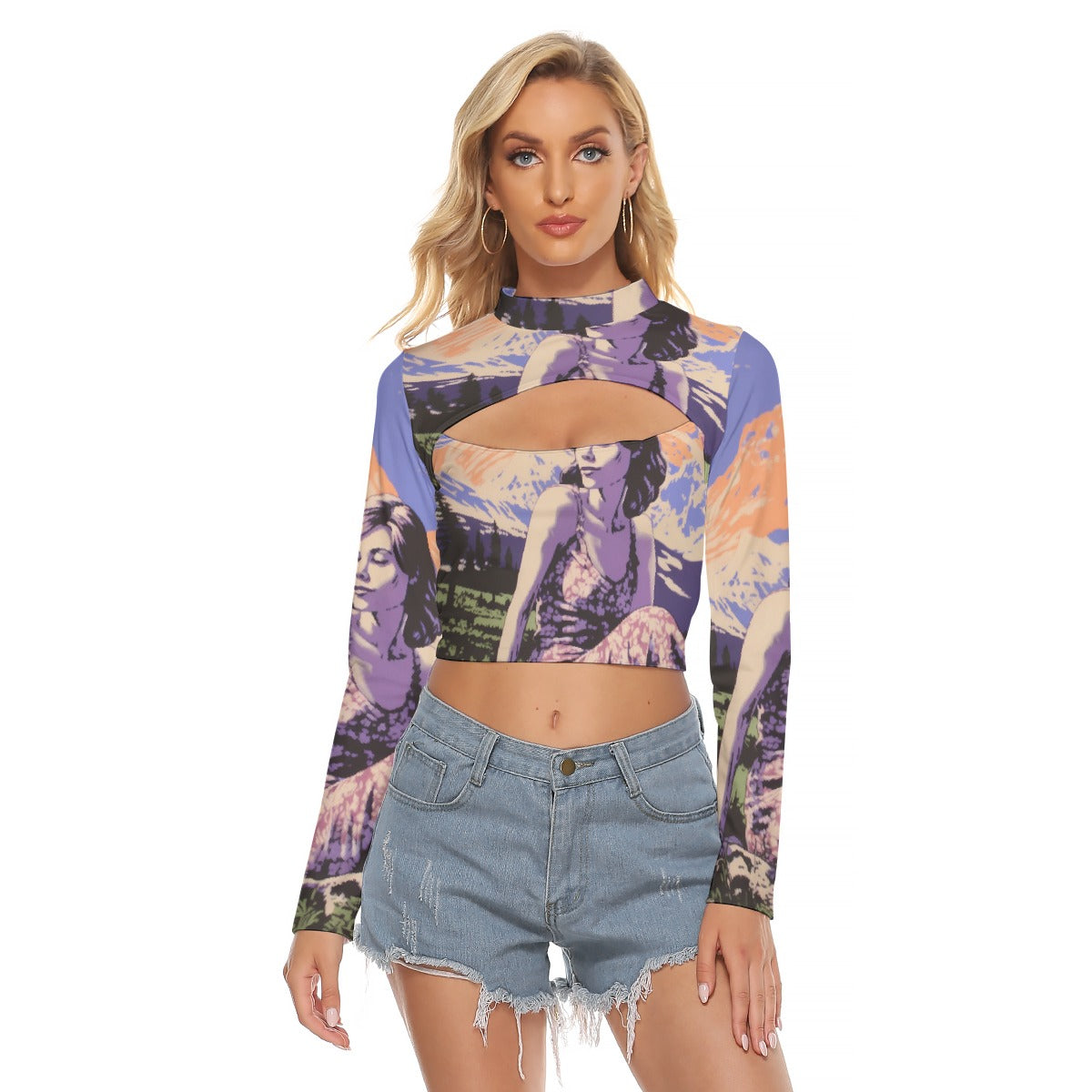 All-Over Print Women's Hollow Chest Keyhole Tight Crop Top