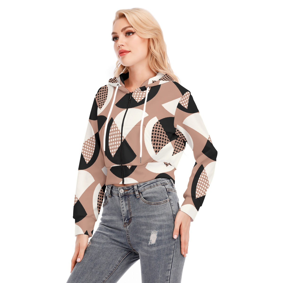 All-Over Print Women's Crop Top Hoodie With Zipper Closure