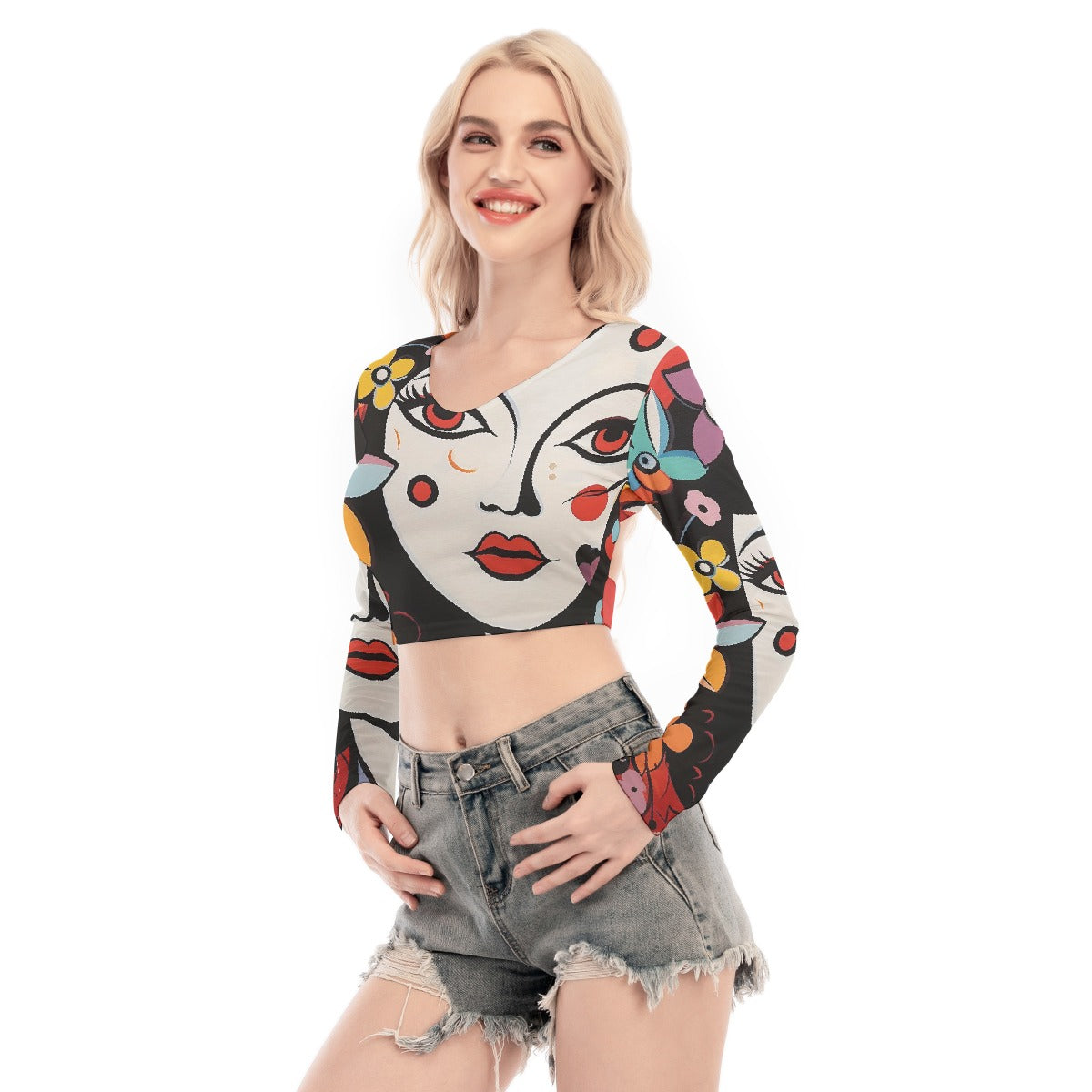 All-Over Print Women's Back Hollow T-shirt With Strap