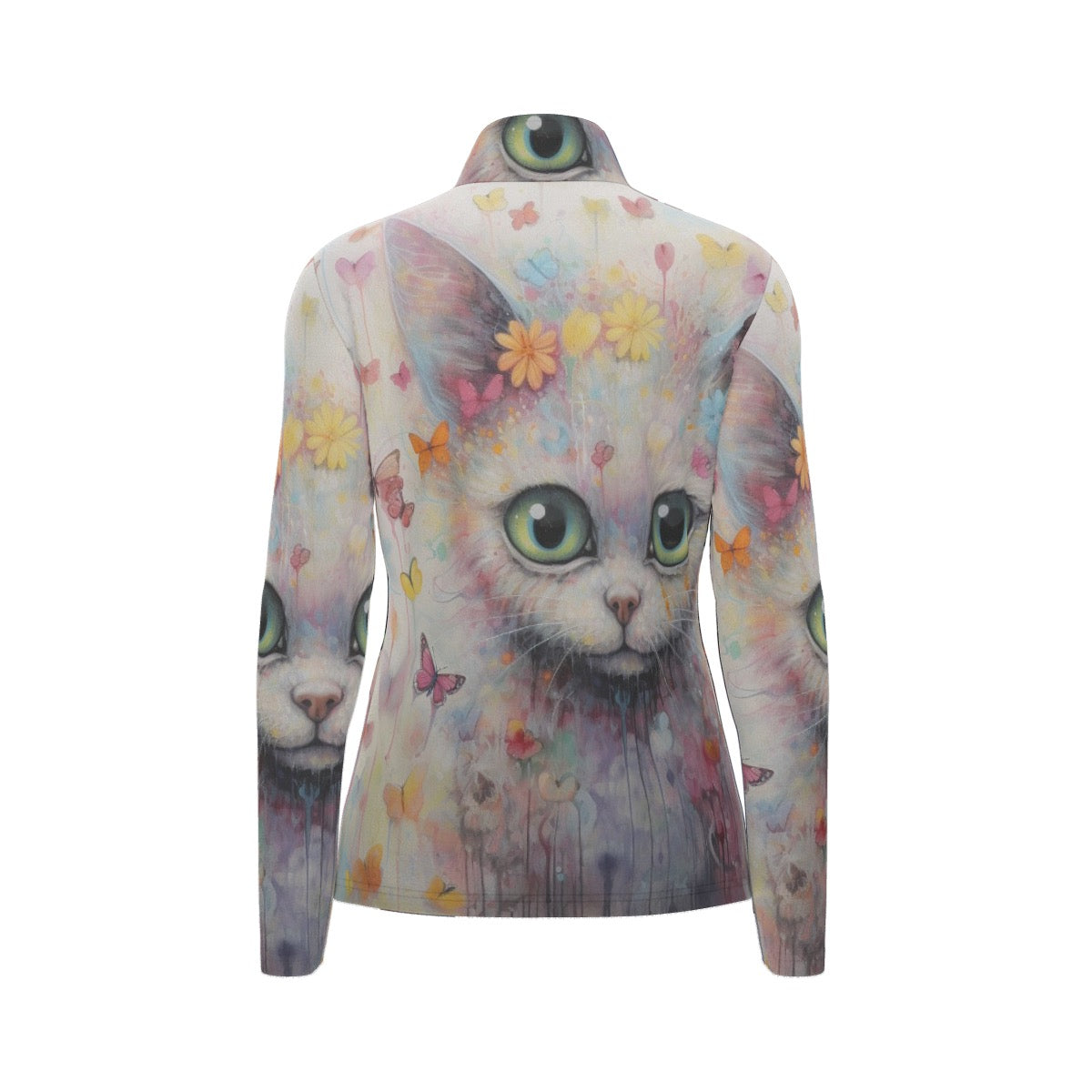 All-Over Print Women's Sports Collar Jersey With Long Sleeve