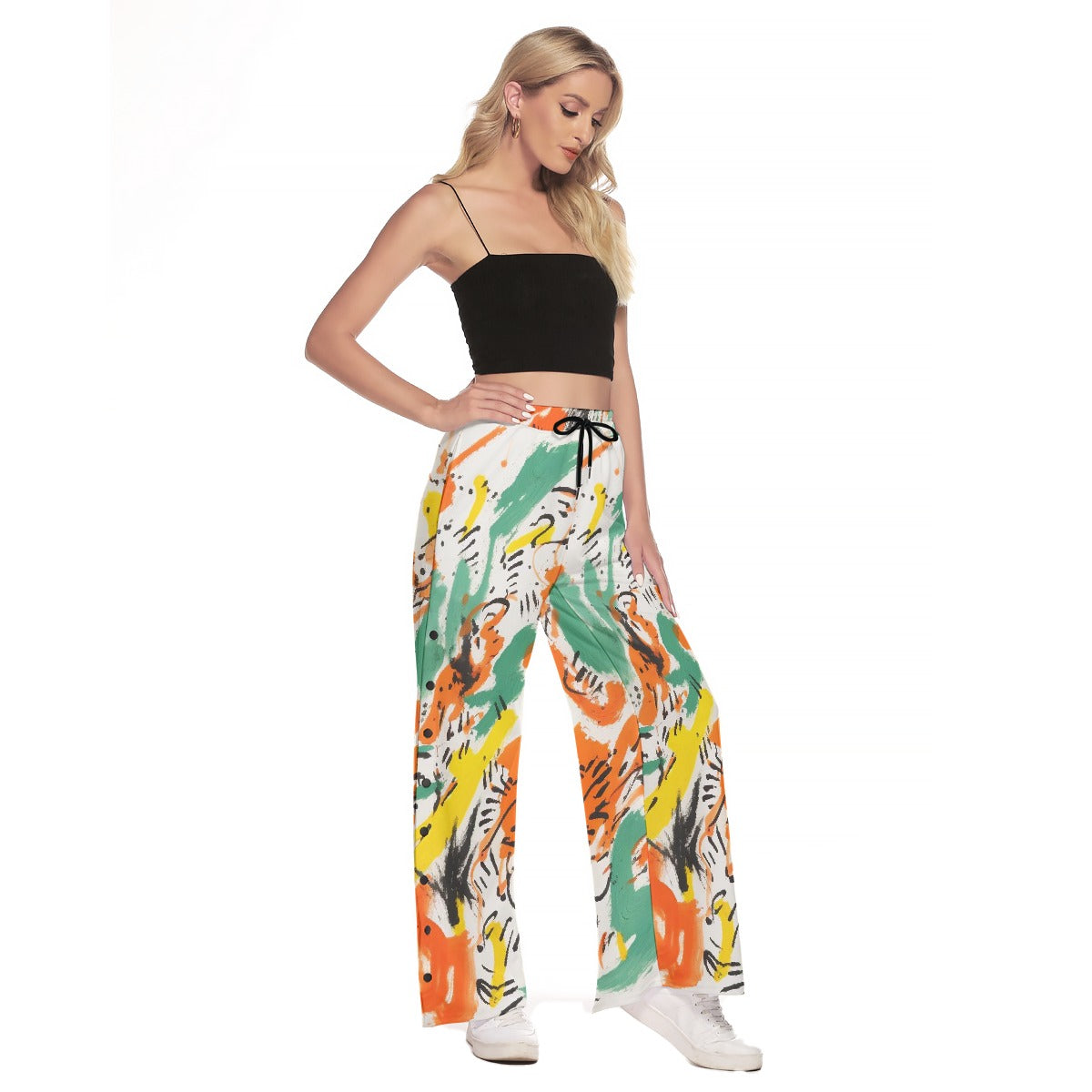 All-Over Print Women's Side Slit Snap Button Trousers