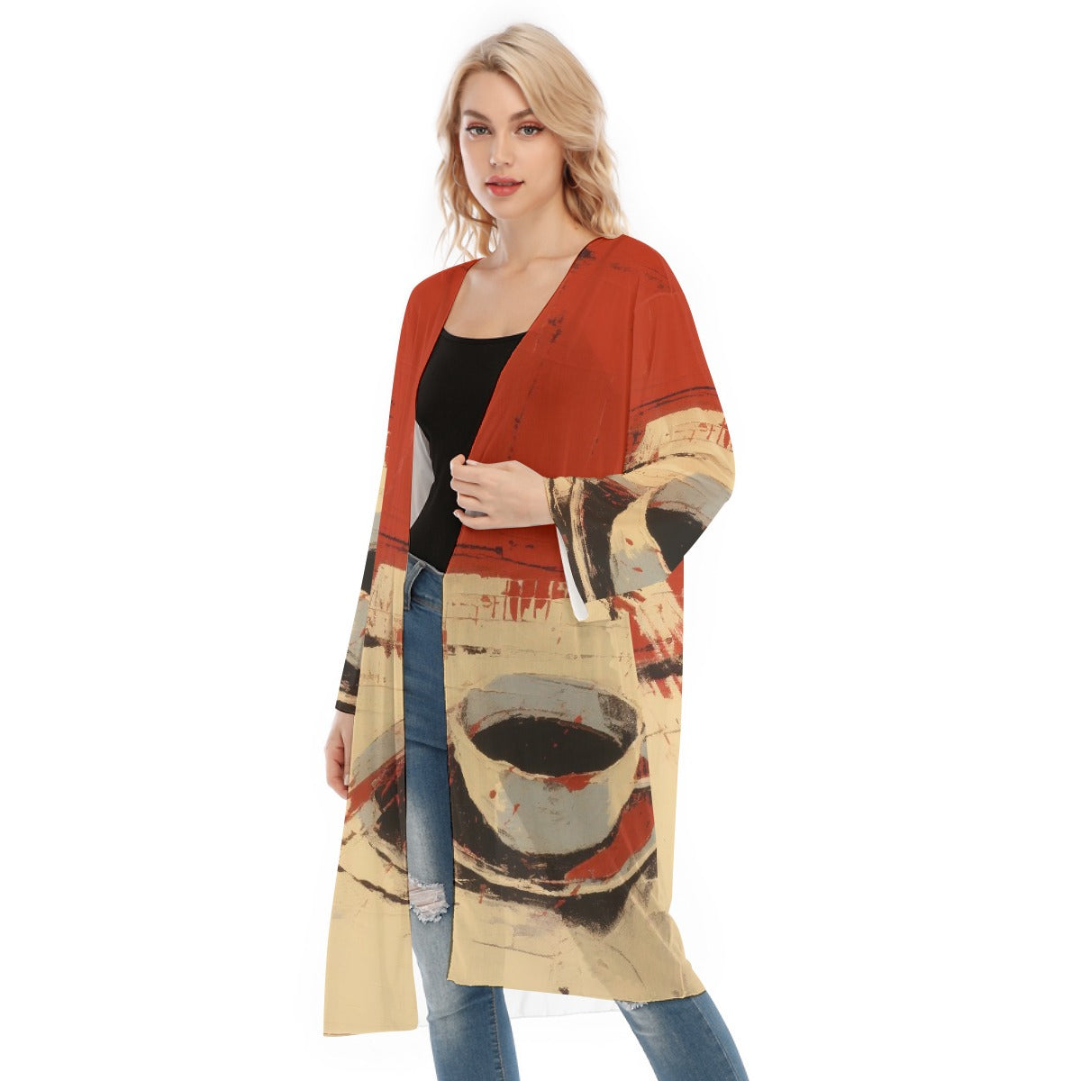 All- Over Print Women's Long Sleeve Mesh Cardigan