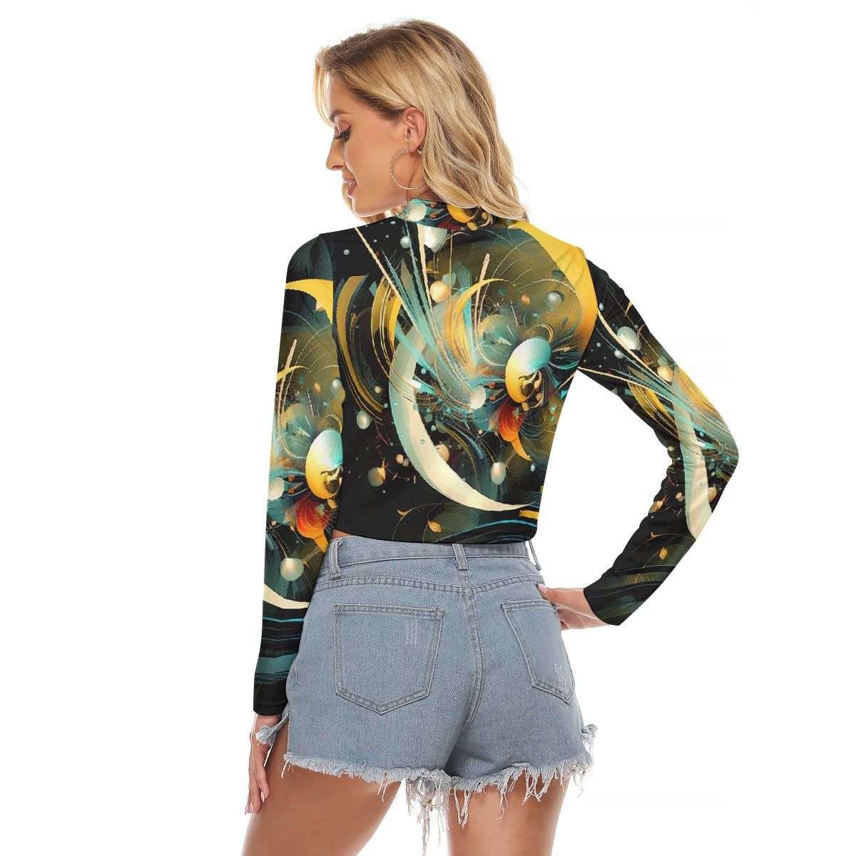 All-Over Print Women's Hollow Chest Keyhole Tight Crop Top