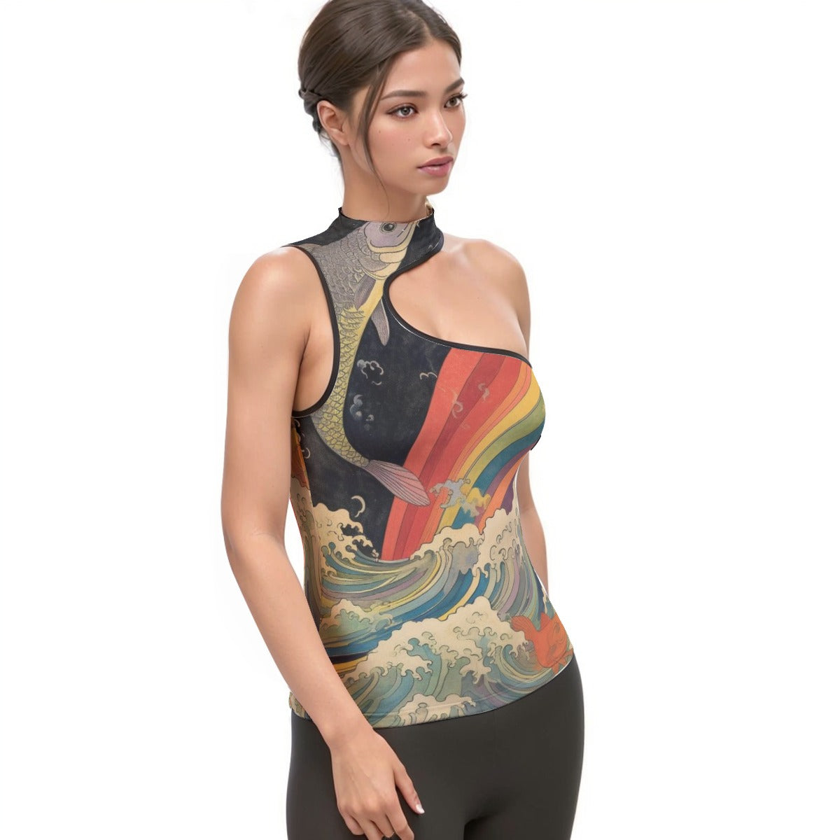All-Over Print Women's Halter Sleeveless Asymmetrical Tank Top