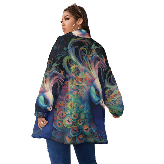 All-Over Print Unisex Borg Fleece Stand-up Collar Coat With Zipper Closure(Plus Size)