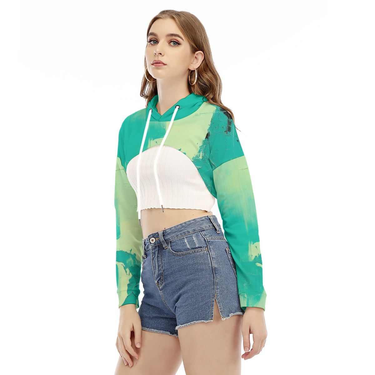 All-Over Print Women's Smock Short Hoodie With Long Sleeve