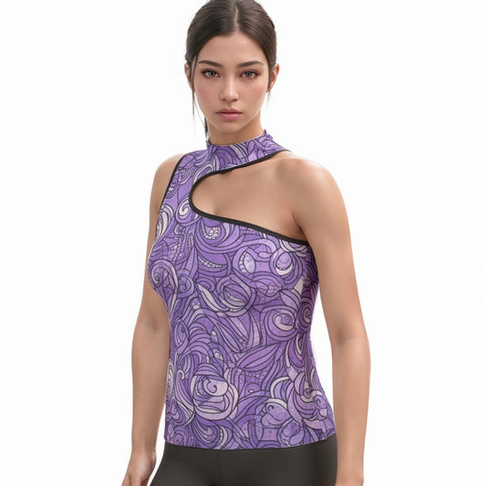 All-Over Print Women's Halter Sleeveless Asymmetrical Tank Top