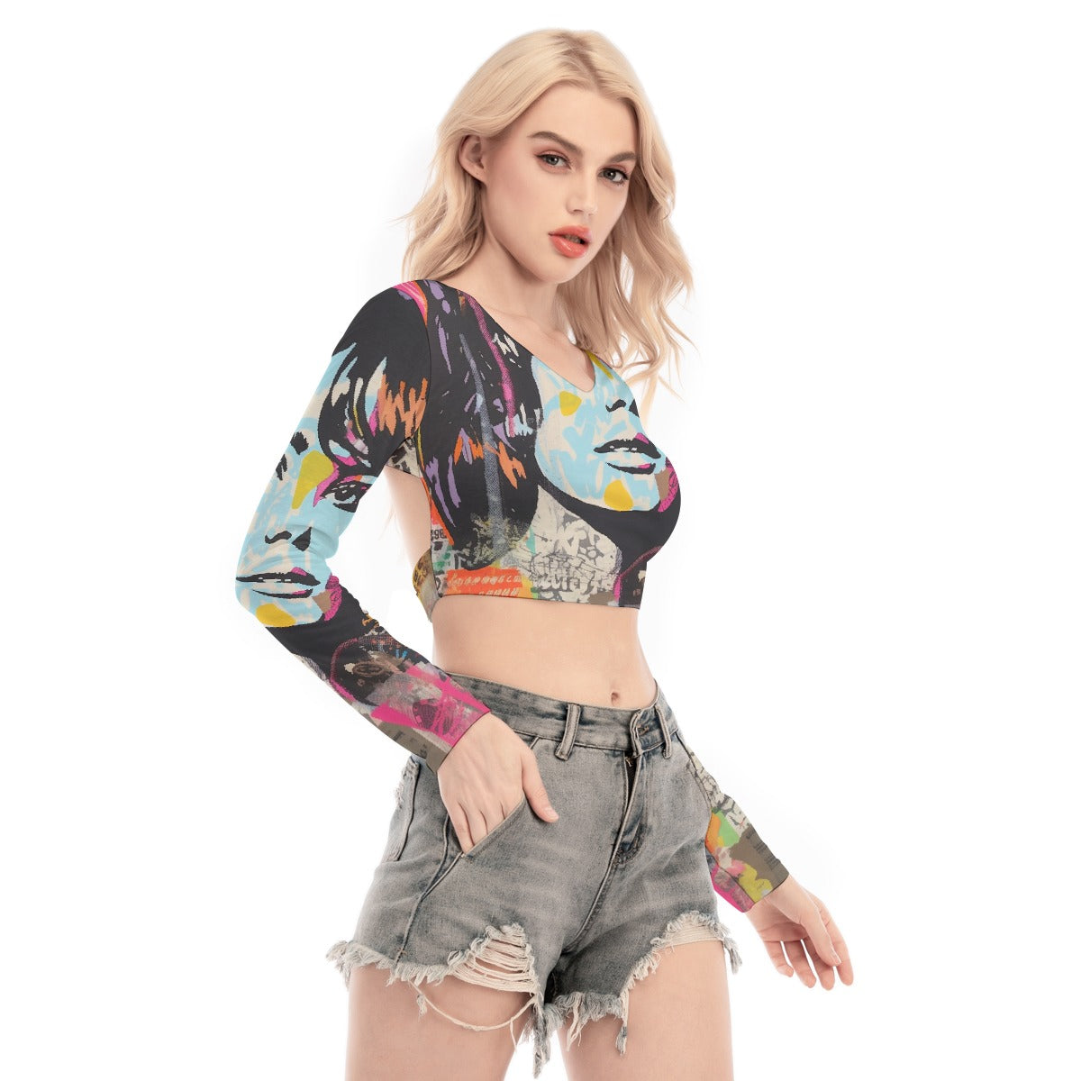 All-Over Print Women's Back Hollow T-shirt With Strap