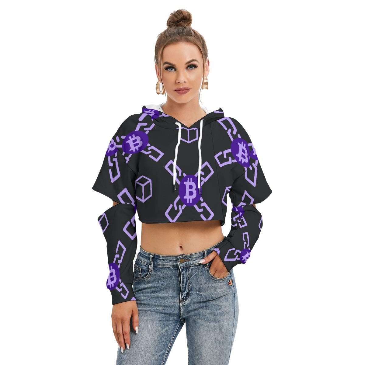 All-Over Print Women's Heavy Fleece Hoodie With Hollow Out Sleeve