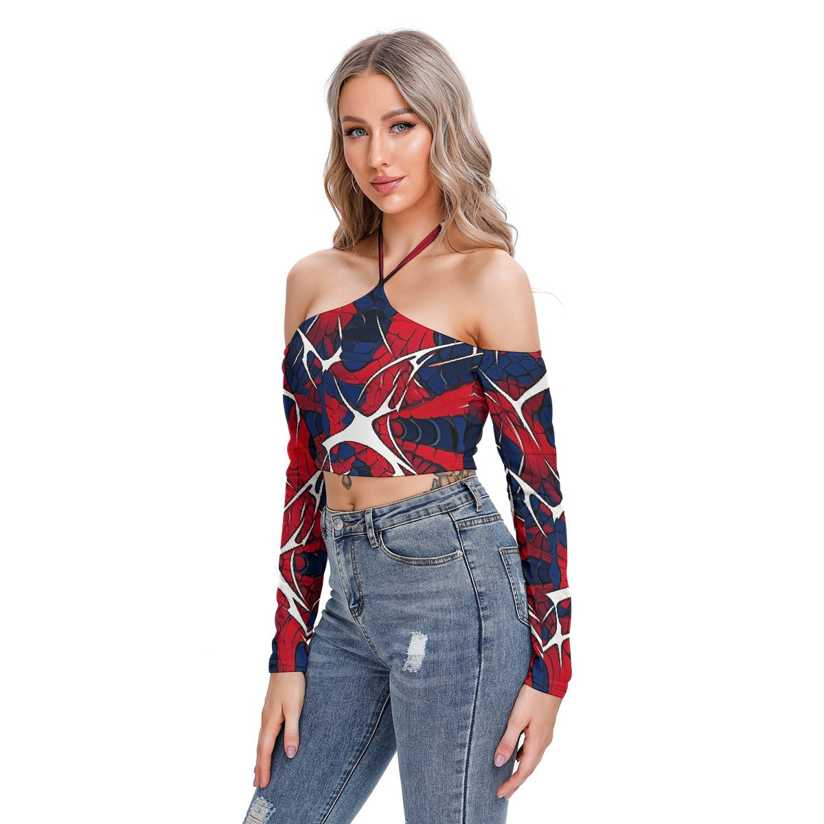 All-Over Print Women's Halter Lace-up Top