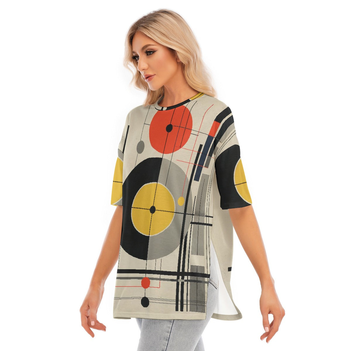 All-Over Print Women's Short Sleeves T-shirt With Hem Split
