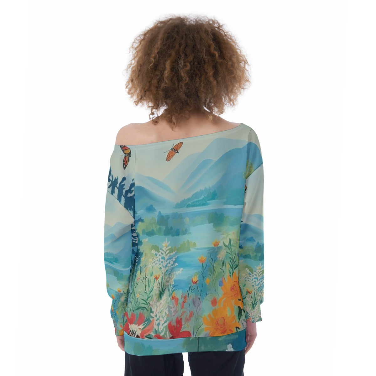 All-Over Print Oversized Women's Off-Shoulder Sweatshirt