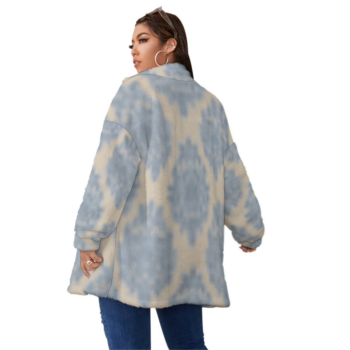 All-Over Print Unisex Borg Fleece Stand-up Collar Coat With Zipper Closure(Plus Size)