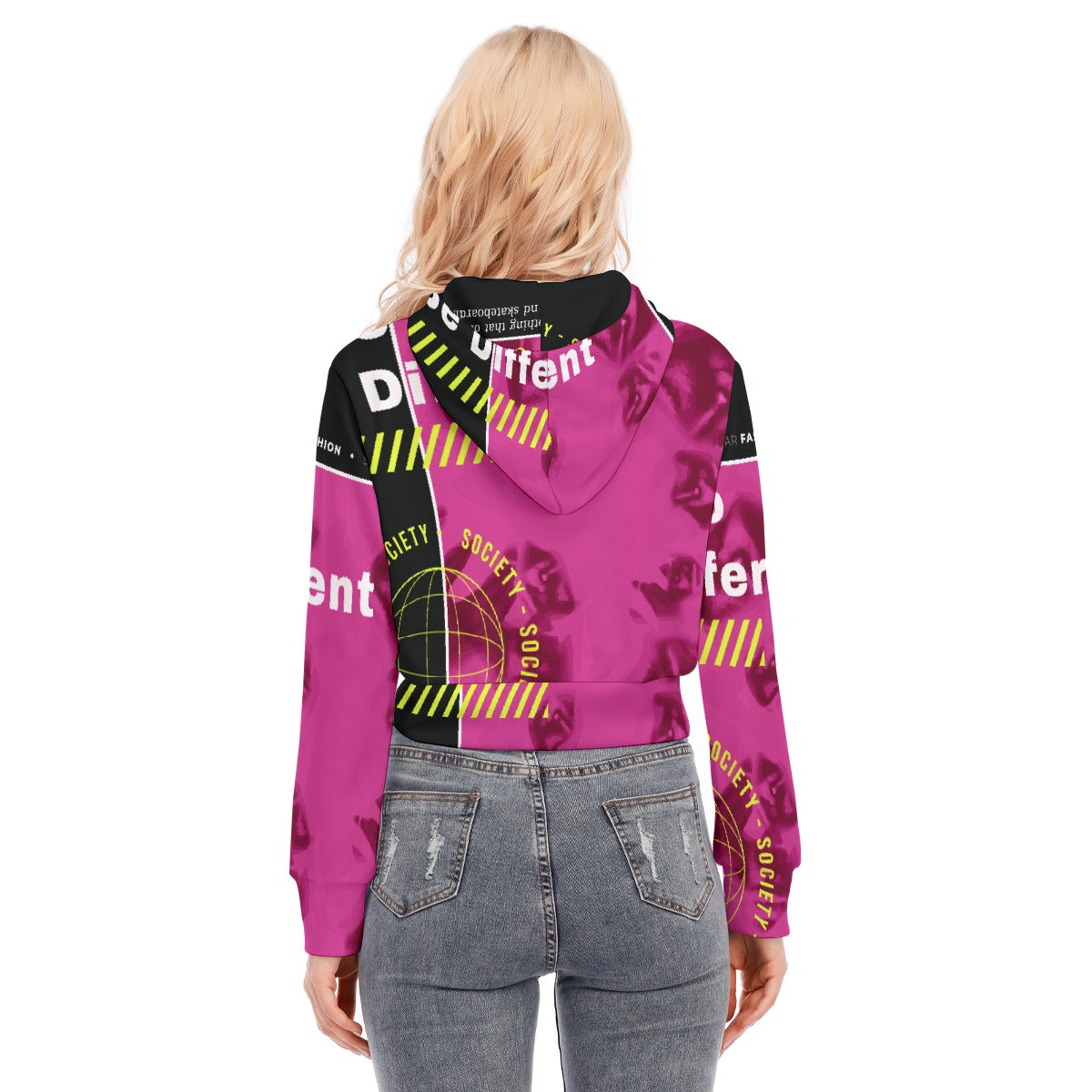 All-Over Print Women's Crop Top Hoodie With Zipper Closure