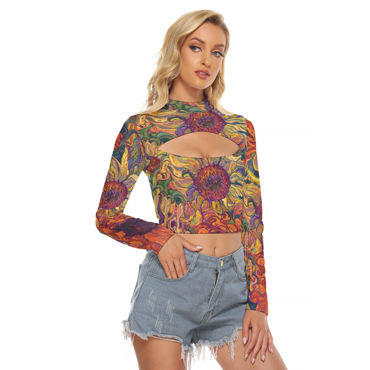 All-Over Print Women's Hollow Chest Keyhole Tight Crop Top