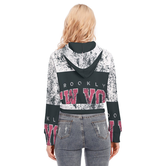 All-Over Print Women's Crop Top Hoodie With Zipper Closure