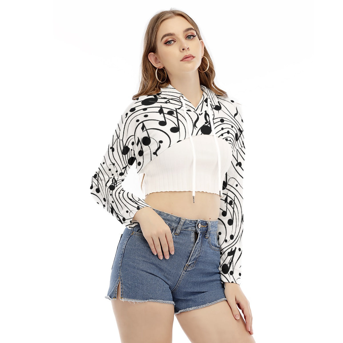 All-Over Print Women's Smock Short Hoodie With Long Sleeve