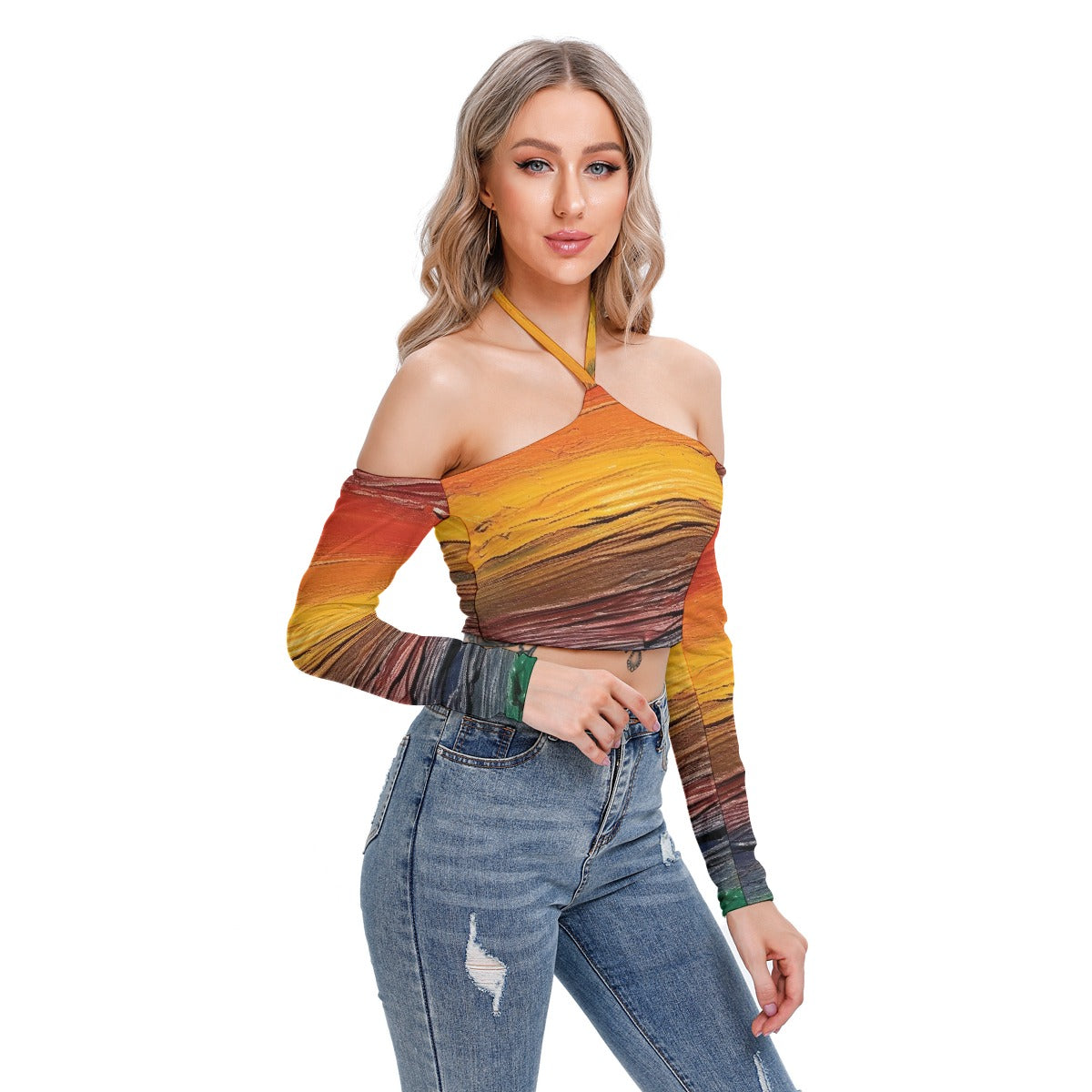All-Over Print Women's Halter Lace-up Top