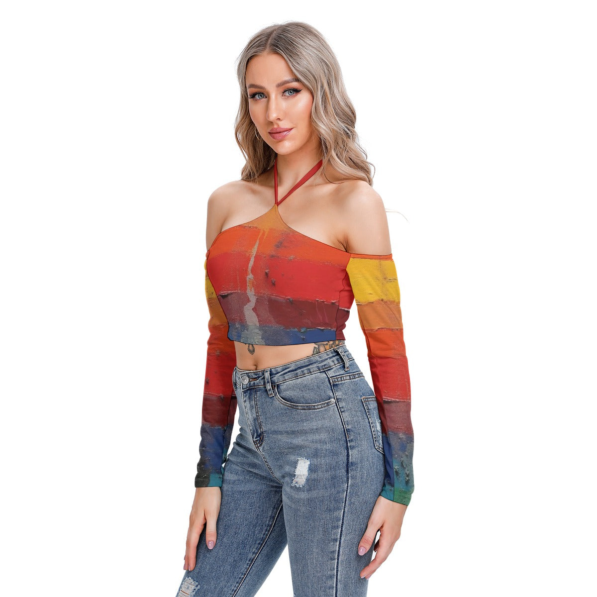 All-Over Print Women's Halter Lace-up Top