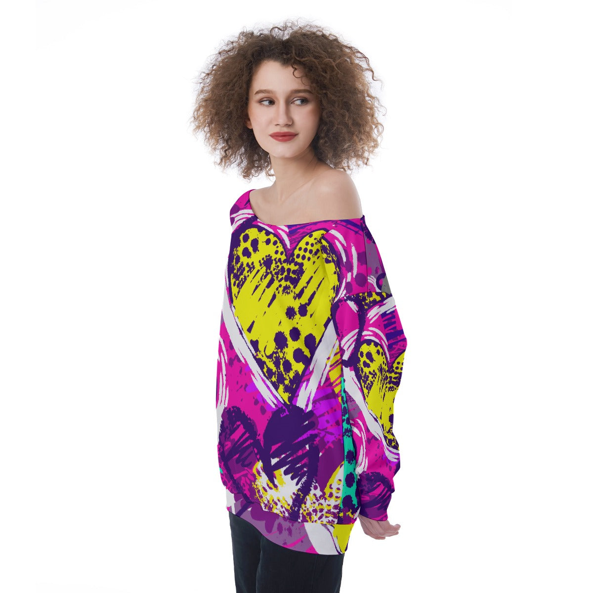 All-Over Print Oversized Women's Off-Shoulder Sweatshirt