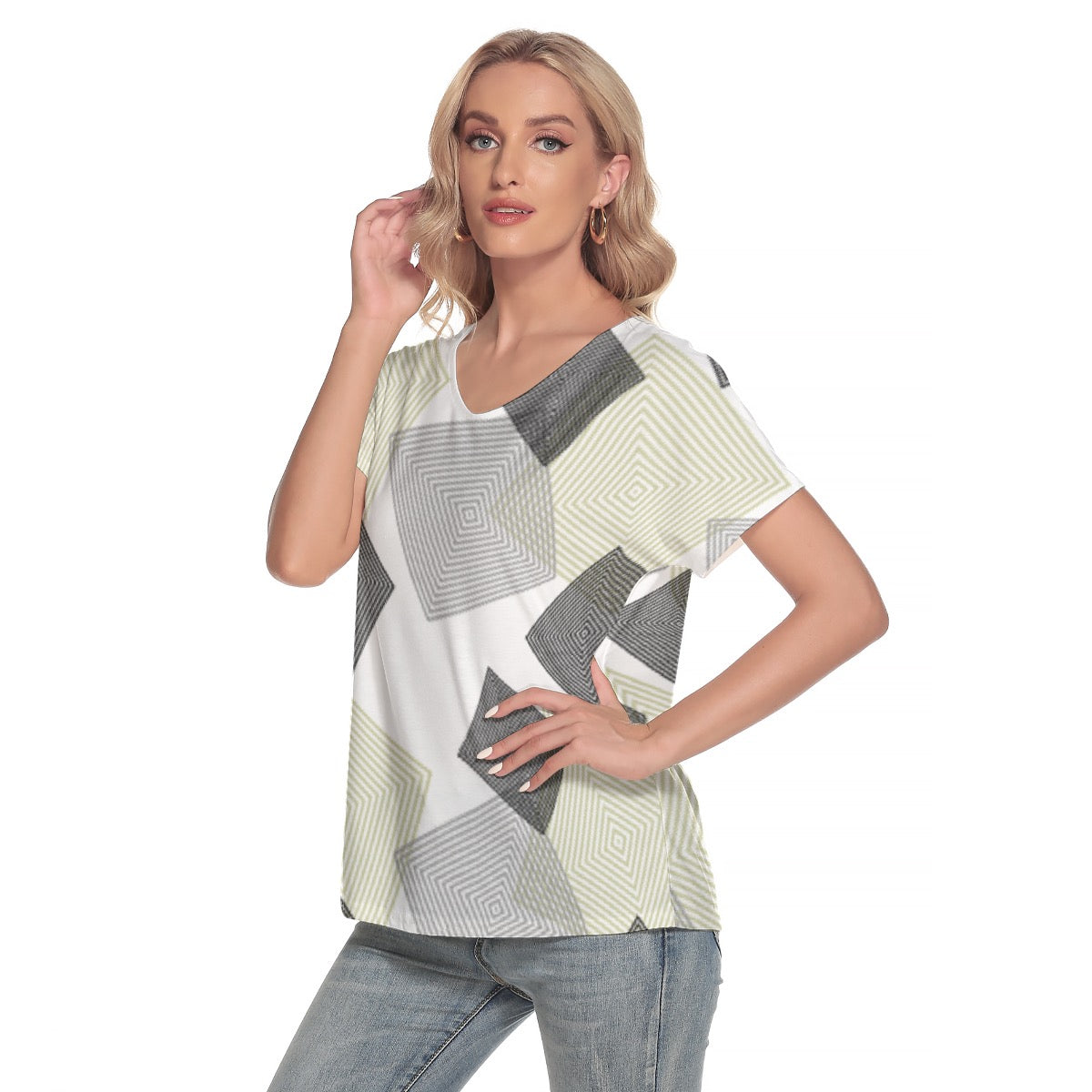 All-Over Print Women's Loose V-neck Short Sleeve T-shirt