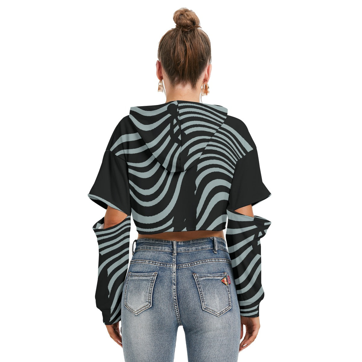 All-Over Print Women's Heavy Fleece Hoodie With Hollow Out Sleeve